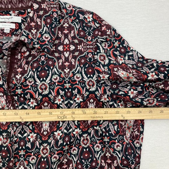 Foxcroft Red Black Floral Wrinkle Free 3/4 Sleeve Button Down size 16W Office - Picture 6 of 11